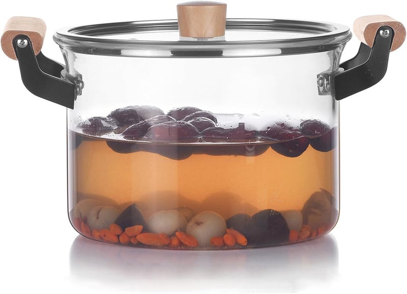 Miecux Glass Saucepan with Cover,3.5L/118 OZ Heat-resistant Glass Stovetop Pot and Pan with Lid, The Best Handmade Glass Cookware Set Cooktop Safe for Pasta Noodle, Soup, Milk, Baby Food (3.5L/118OZ) - Image 1